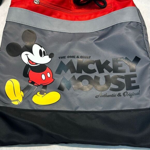 Disney Parks Mickey Mouse Cinch Drawstring Bag Backpack WDW Disneyland Red Black - Picture 2 of 7